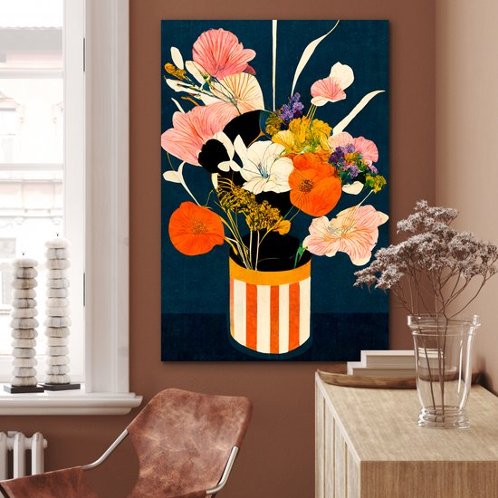 Décoration murale Métal - Aluminium Peinture Industrielle - Fleurs - Vase - Peinture - Plantes - 80x120 cm - Dibond - Photo sur aluminium - Décoration murale industrielle - Pour le salon / chambre