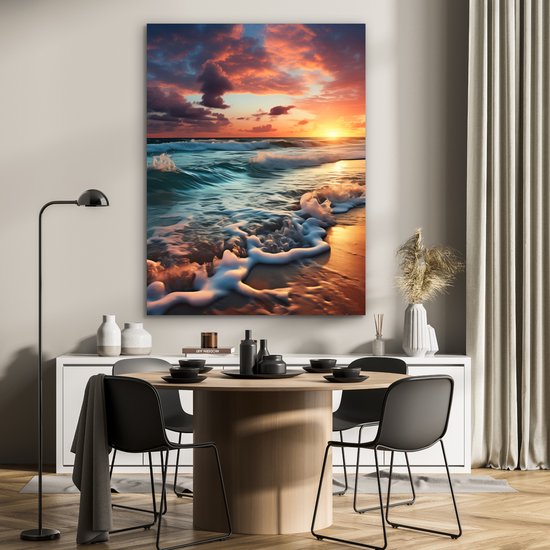 Décoration murale Métal - Peinture Aluminium Industriel - Coucher de Soleil - Plage - Mer - Golf - 90x120 cm - Dibond - Photo sur aluminium - Décoration murale industrielle - Pour le salon/chambre