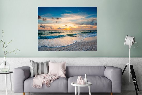 Décoration murale Métal - Peinture Aluminium Industrielle - Plage - Mer - Coucher de soleil - 120x90 cm - Dibond - Photo sur aluminium - Décoration murale industrielle - Pour le salon / chambre