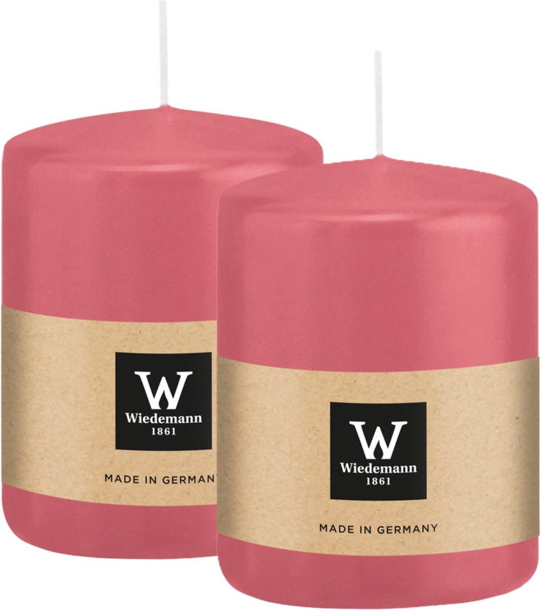 Wiedemann Cilinderkaars/stompkaars - 2x - roze - 6 x 8 cm - 29 branduren - zuilkaarsen