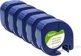 5 pièces Dymo Convient pour LetraTag 91200 Ruban d'étiquettes Zwart sur Papier Wit 12 mm x 4 m - Convient pour imprimante d'étiquettes LetraTag - LT-100H - LT-100H Plus - LT-100T -LT-100T Plus -XM -XR - 2000- QX50 -S0721510