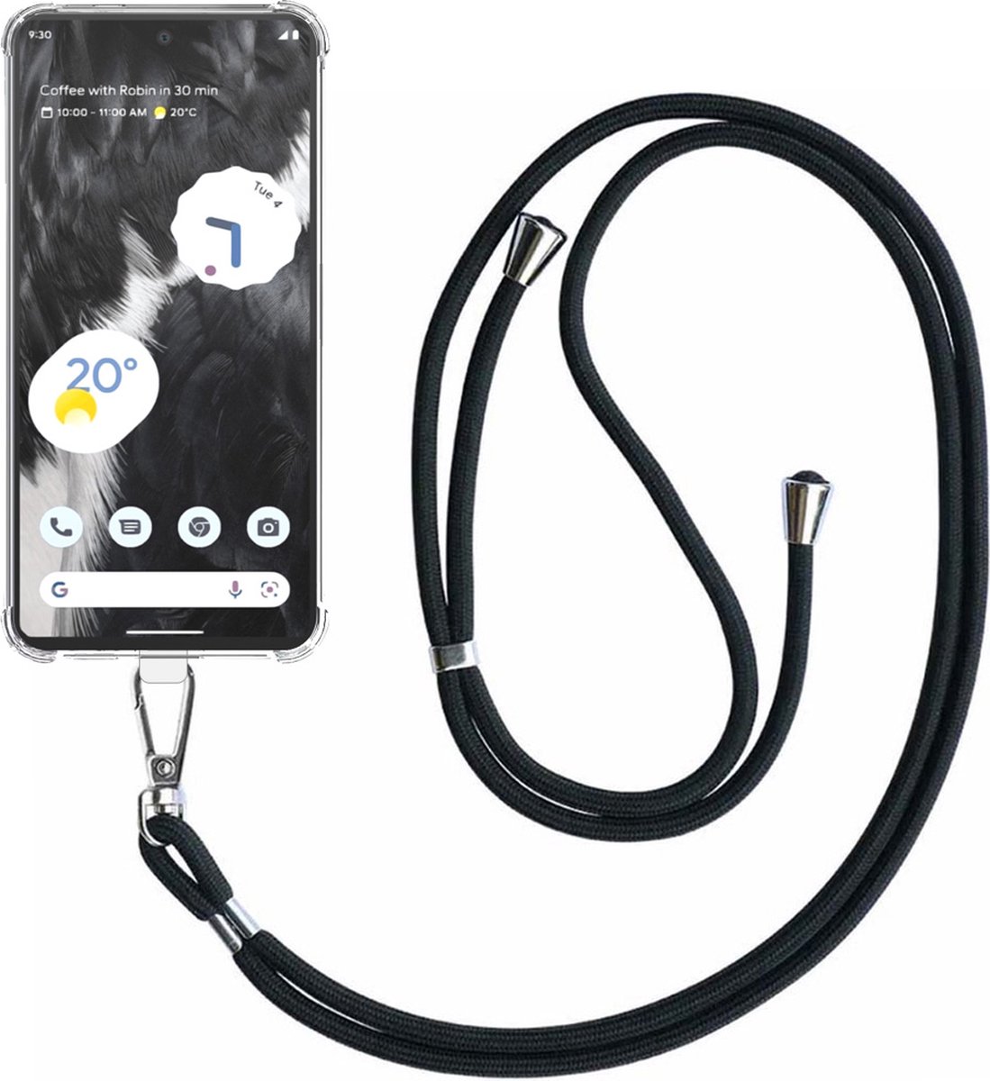 Telefoonhoesje Geschikt voor Google Pixel 7 Transparant ShockProof met Afneembaar Universeel Telefoonkoord - Cover Case Siliconen ShockProof with Lanyard - Smartphonica geschikt voor Google Pixel 7