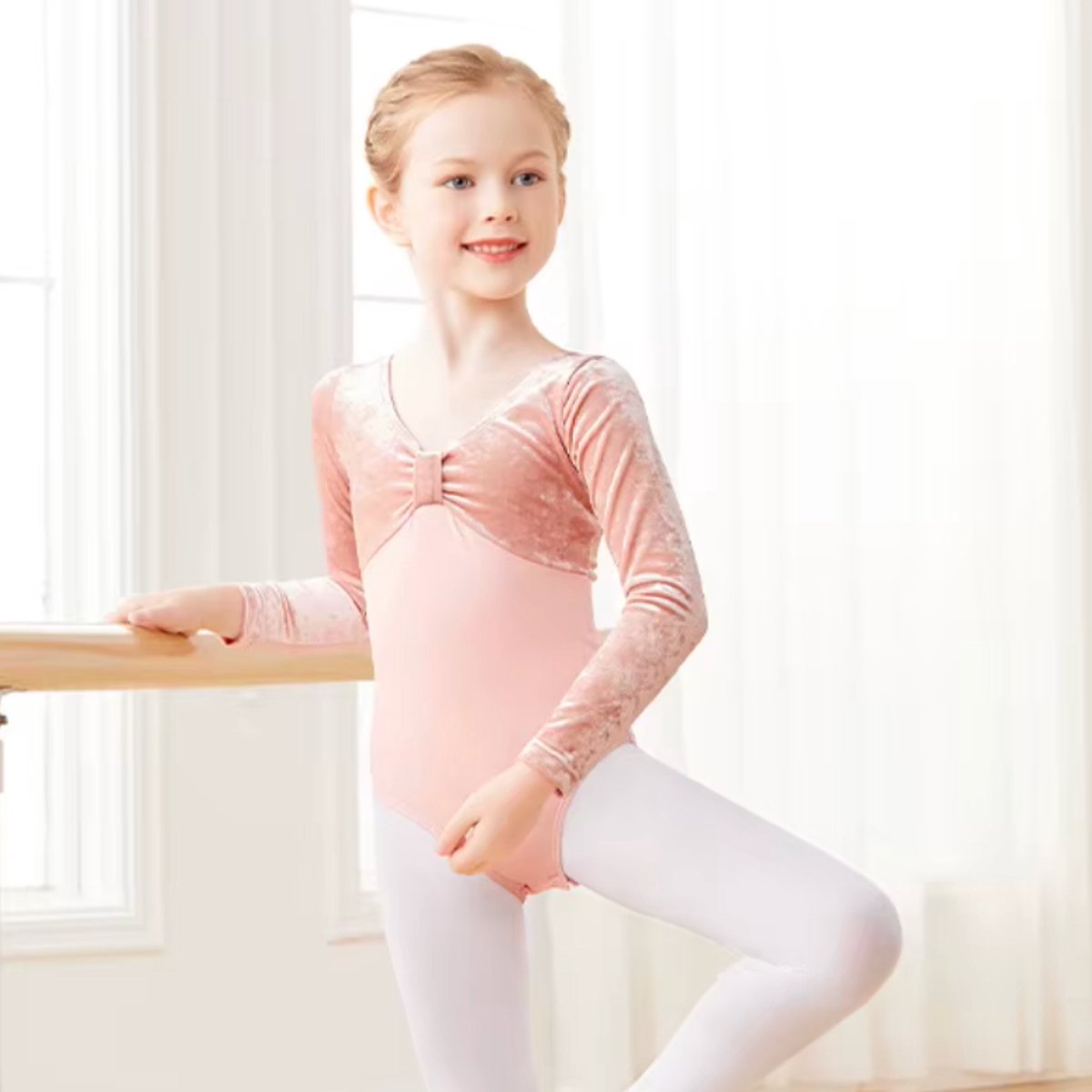 Joya Kids® Roze balletpakje met Fluwelen Body voor 3 tot 12 jaar | Ballerina jurkje Fluweel Roze | Ballet Jurk Lange Mouwen | Cadeau meisje | Maat 110