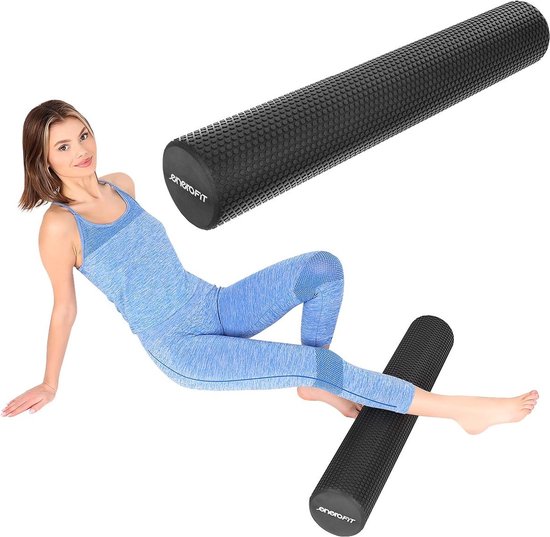 Foam roller - zwart - 90x15 cm - medium-hard