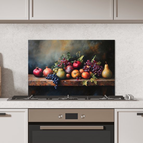 Crédence de Cuisinière en Aluminium 60x40 cm - Rustique - Nature morte - Fruits - Écran Pare-éclaboussures pour Plaque de Cuisson - Protection Murale