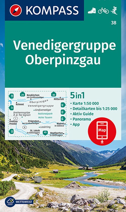 KOMPASS WK 38 Wandelkaart Venedigergruppe; Oberpinzgau 1:50. ... - cover