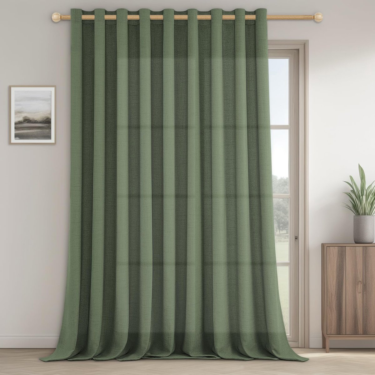 Unyqoos ® Linnenlook Gordijnen Grijs-Roze – 240 x 300 cm – Half Transparant – Geschikt voor Grote Ramen Groen