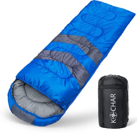 Kochar Slaapzak - 3 seizoenen - Slaapzakken voor Volwassenen en Kinderen - Met compressie draagtas - Ideaal voor Kamperen & Outdoor survival - Blauw