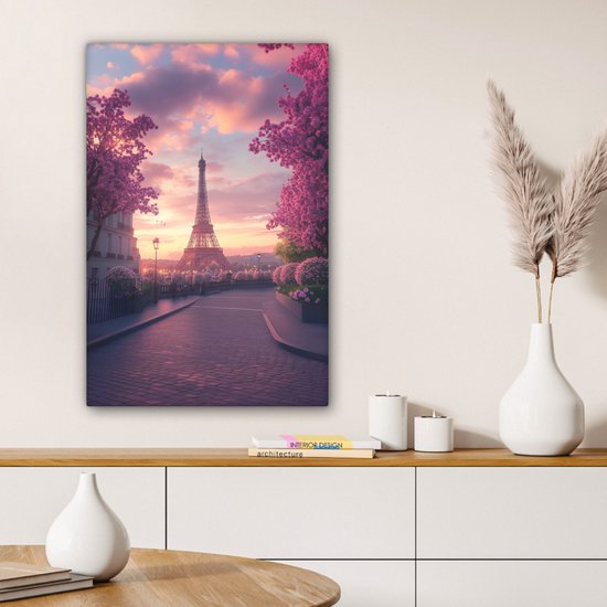 Tableau sur toile 60x90 cm - Décoration murale Tour Eiffel - Paris - Rose - Décoration murale salon - Décoration chambre - Accessoires chambre - Peintures sur toile
