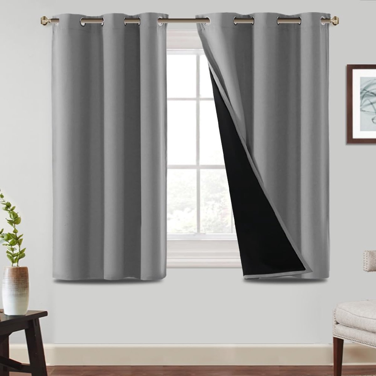 Unyqoos ® Volledig Verduisterende Thermische Gordijnen, Geluidswerend en Warmte-Isolerend, Set van 2 Stuks, 137 x 117 cm, Duifgrijs