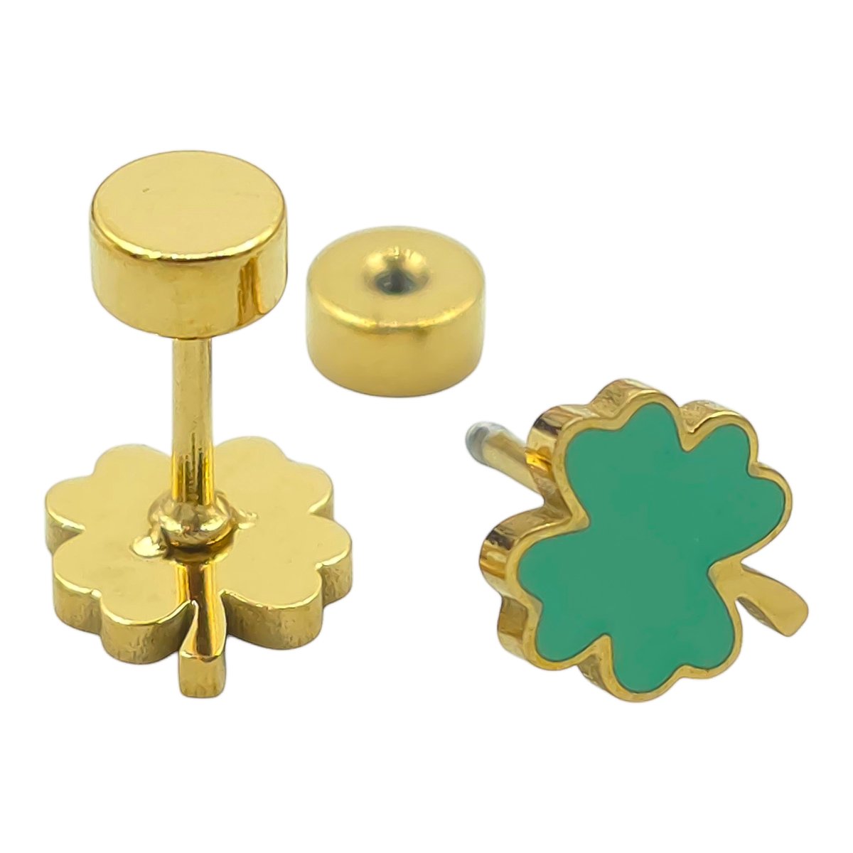 Gold-plated Klavertje Vier Oorknopjes – Hypoallergeen Premium staal - 6.5 x 7.5 mm - Geluk Cadeau voor Dames en Meisjes - Goudkleurig
