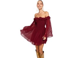 Trendyol Witte A-Lijn Bruidsjurk Met Volant Van Chiffon, Elegante Avondjurk Voor Bruiloft/Huwelijk, Vluchtjurk, Afstudeerjurk, Tprss23El00096