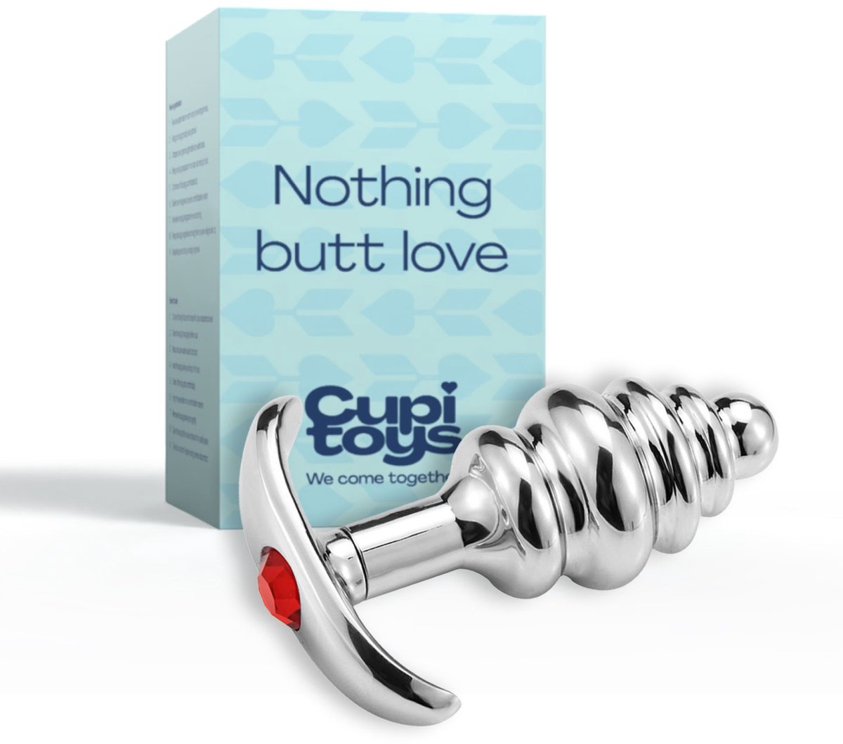 Goedkoopste Cupitoys® Metalen buttplug - Zilver - Diamant rood - Anker - Geribbeld - Medium - Sex toys voor vrouwen - Sex toys voor mannen - Buttplugs