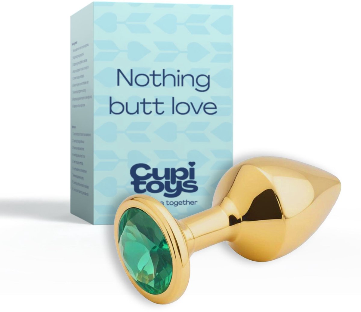 Goedkoopste Cupitoys® Metalen buttplug - Goud - Diamant groen - Large - Sex toys voor vrouwen - Sex toys voor mannen - Buttplugs