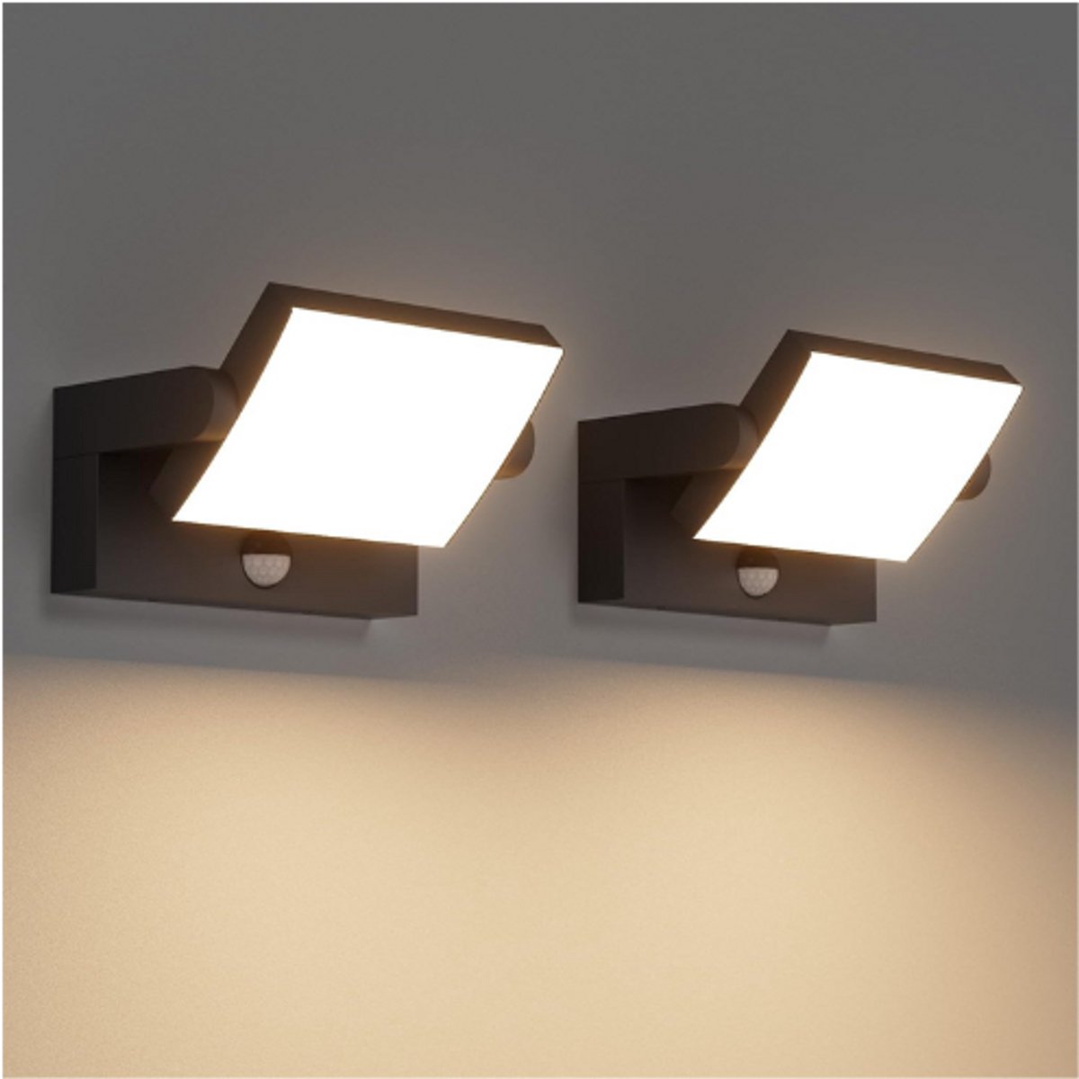 2 Stuks 24W LED-Wandlamp Voor Buiten-Binnen Met Bewegingsmelder - LED Draaipaneel - IP65 Waterdichte Wandverlichting Voor Terras - Ingang - Wit - Warm Wit 2700K-3000K [Energieklasse G]