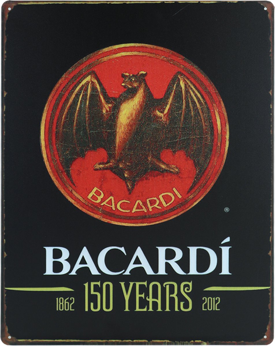 Bacardi bord - 30 x 40cm - Wandbord rond - Decoratie bord - Tekstbord - Muurplaat - Wandbord mancave - Metal sign - Cave & Garden