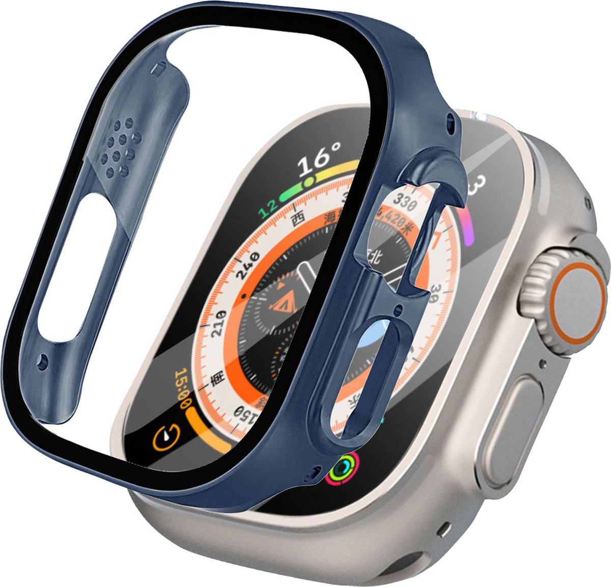 iMoshion Screen Protector Geschikt voor Apple Watch Ultra / Ultra 2 - 49 mm - Donkerblauw - iMoshion Full Cover Hard Case / Hoesje - Donkerblauw