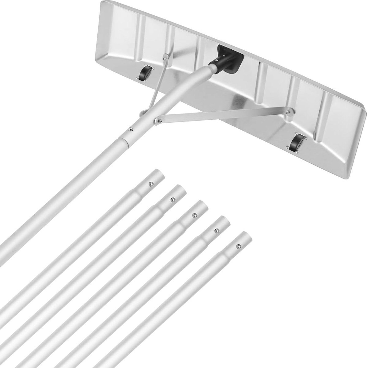 Sneeuwhark 635 cm aluminium - Bereik 6445 cm - Dakbeschermingswielen - Antislip handgreep - Verstelbare hark voor dak - Sneeuw bladeren huis voertuigen