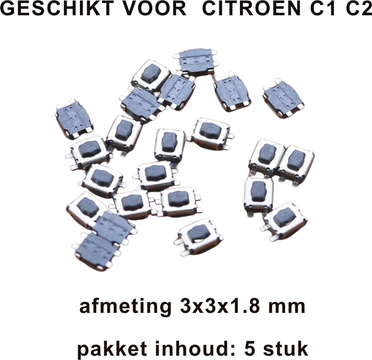Micro-schakelaar 4-pin voor Peugeot 307/308 en Citroën C4 - Afstandsbediening Autosleutel Tactiele Drukknop set van 5