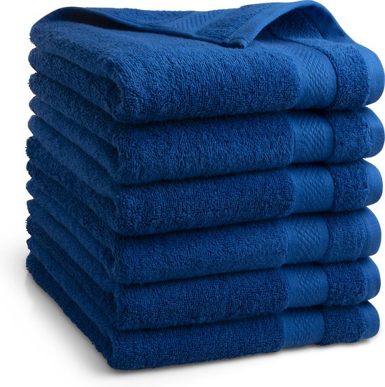 DoubleDry Hotel Handdoeken 50 x 100 cm – Set van 6 – 100% Katoen 500 g/m2 – Zacht & Absorberend - Klassiek Blauw