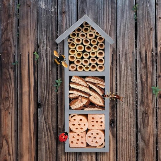 Navaris Houten Insectenhotel M - Design Insectenhotel Met Natuurlijke Materiaal Voor Bijen Lieveheersbeestjes En Vlinders Om Op Te Hangen