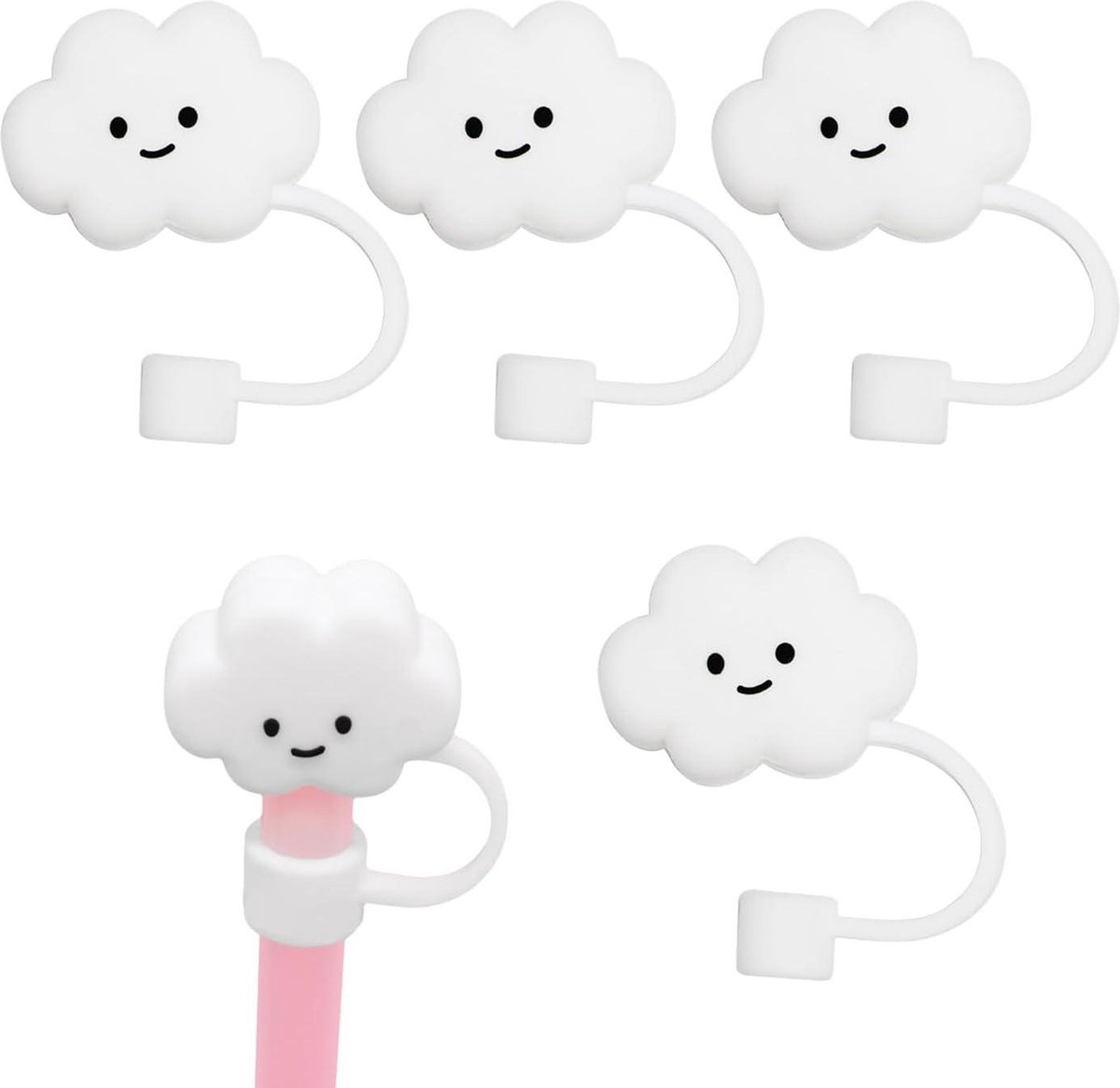 Herbruikbare Cloud Rietjesafdekking - Set van 4 - Anti-stof Siliconen Rietjesbescherming - Geschikt voor 1 cm Diameter - Wit .