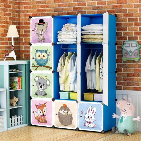 BRIAN & DANY Cartoon Kledingkast, modulaire opbergkast, robuust en veilig voor kinderen, 6 dobbelstenen en 1 ophanggedeelte, roze, 75 x 47 x 147 cm BRIAN & DANY Cartoon Kledingkast, modulaire opbergkast, robuust en veilig voor kinderen, 6 dobbelstenen en 1 ophanggedeelte, roze, 75 x 47 x 147 cm