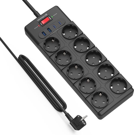 intplus Power Brick Stekkerdoos, 8 Stopcontacten, 6 USB