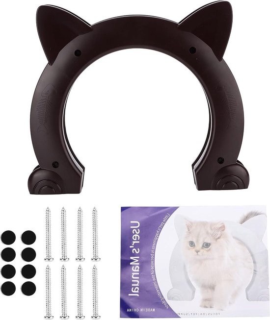 Kattendeur interieur kat hoofd gevormde kunststof kat doorgang deur met vis bot patroon, slijtvast en duurzaam (wit