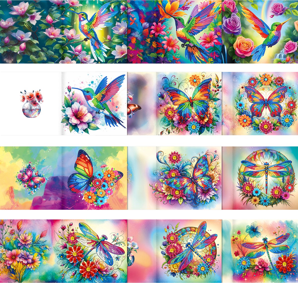 Adorzy Diamond Painting Kaarten – 12 Wenskaarten met envelop - Diamond Painting Volwassenen – Diamond Painting Volledig Pakket — afbeelding 2
