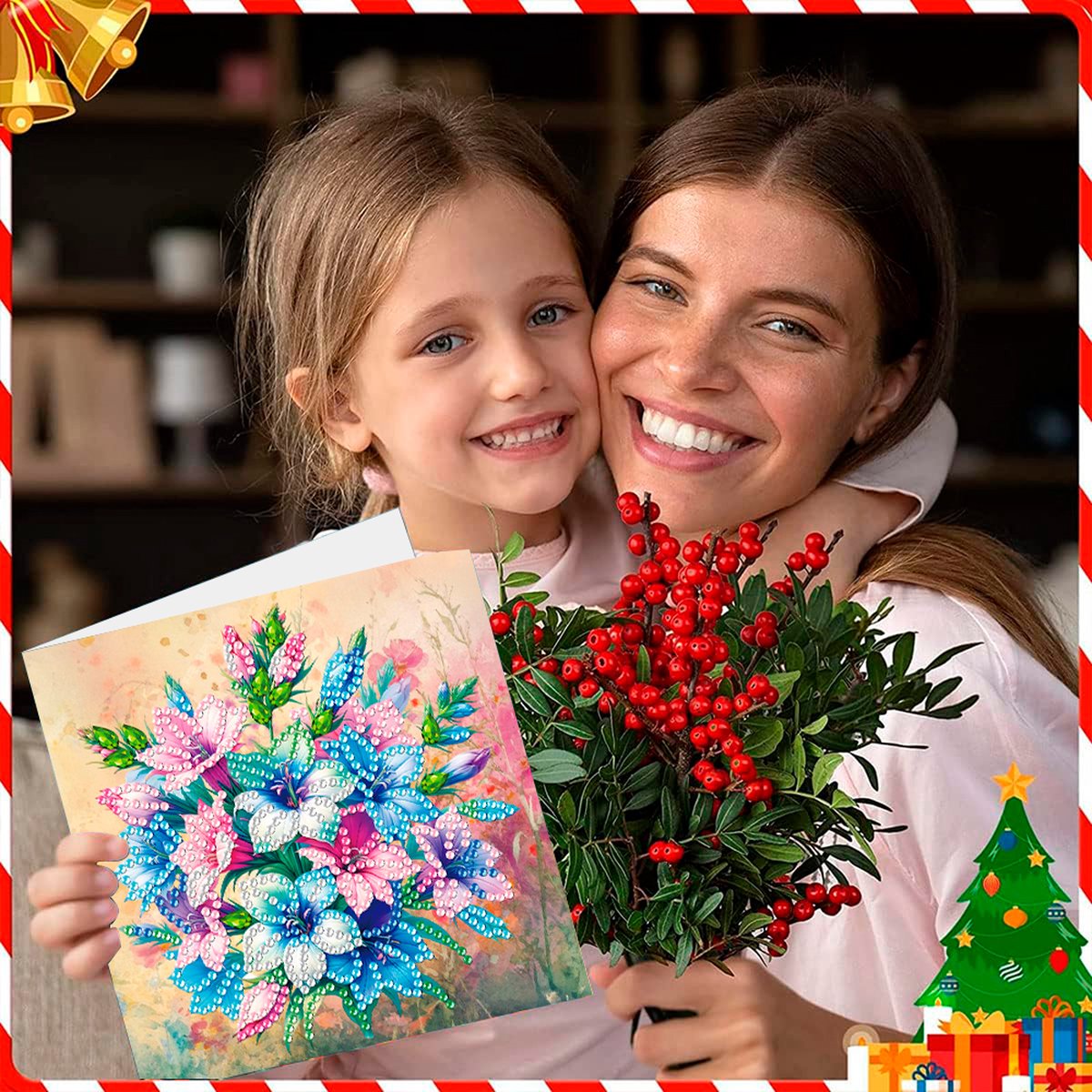 Adorzy Diamond Painting Kaarten Bloemen – 6 Wenskaarten met envelop - Diamond Painting Volwassenen – Diamond Painting Volledig Pakket — afbeelding 6