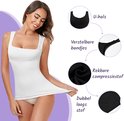 Dames in witte tanktop met vierkante hals. Details: U-hals, verstelbare bandjes, rekbare stof, dubbel laags.