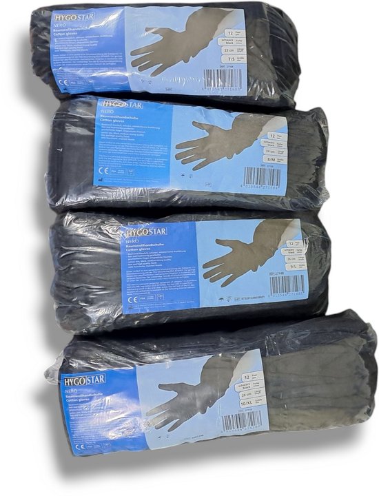 HYGOSTAR katoenen handschoen NERO - 12 paar - zwart - maat L - voor eczeem - allergie - handcrème - juweliers - munt handschoen