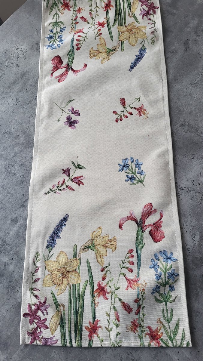 Tafelloper Gobelinstof Narcis en Iris Bloemen 100*40cm
