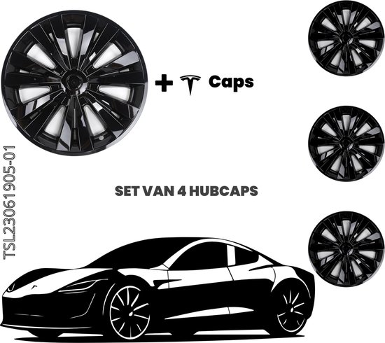 4 Stück Für Tesla Model Y 19inch Auto Radnabenkappen Felgenabdeckung Schwarz DHL