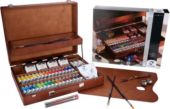 Van Gogh olieverf kist met 34 tubes, penseel en palet
