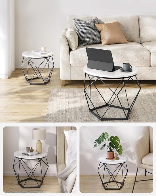 MAZAZU - Tables basses - Tables d'appoint - Zwart/ Wit - Set de 2 - Rondes