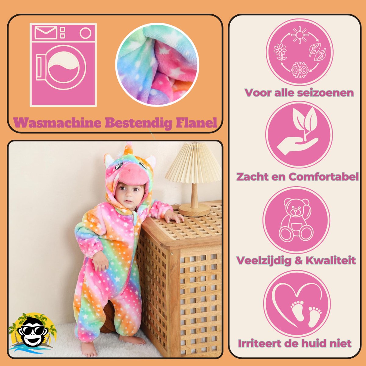 BoefieBoef Unicorn Regenboog Dieren Baby Onesie Peuter Pyjama Kinderen 2-4 jaar 6 maanden tot 2 jaar – Eenhoorn – Verkleedkleding met Luierrits – Voor Carnaval, Kerst- en Kraamcadeau – Flanel - Romper - Boxpak - Jongen - Meisje - Kruippak - Winterpak — afbeelding 2