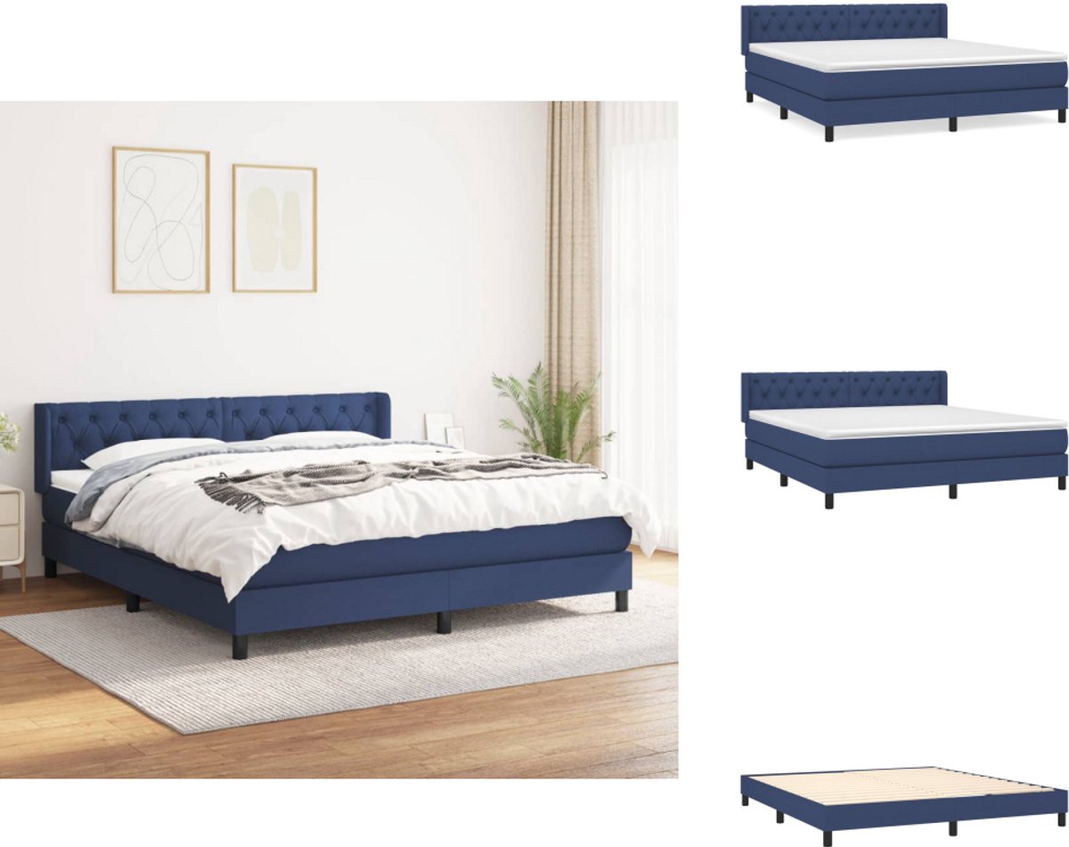 vidaXL Boxspring - Boxsprings - Bed - Slaapmeubel - Boxspring met matras stof blauw 160x200 cm