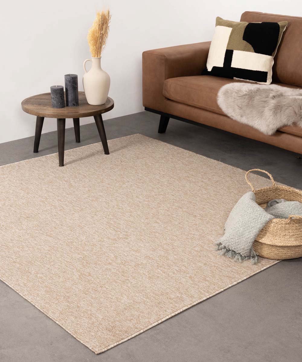 Laagpolig vloerkleed vierkant - Lush beige 100x100