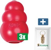 Kong Voordeelverpakking - 3 stuks - Classic Rood - LARGE 7X7X10 CM - Inclusief PetsHome Goudkleurige Adreskoker
