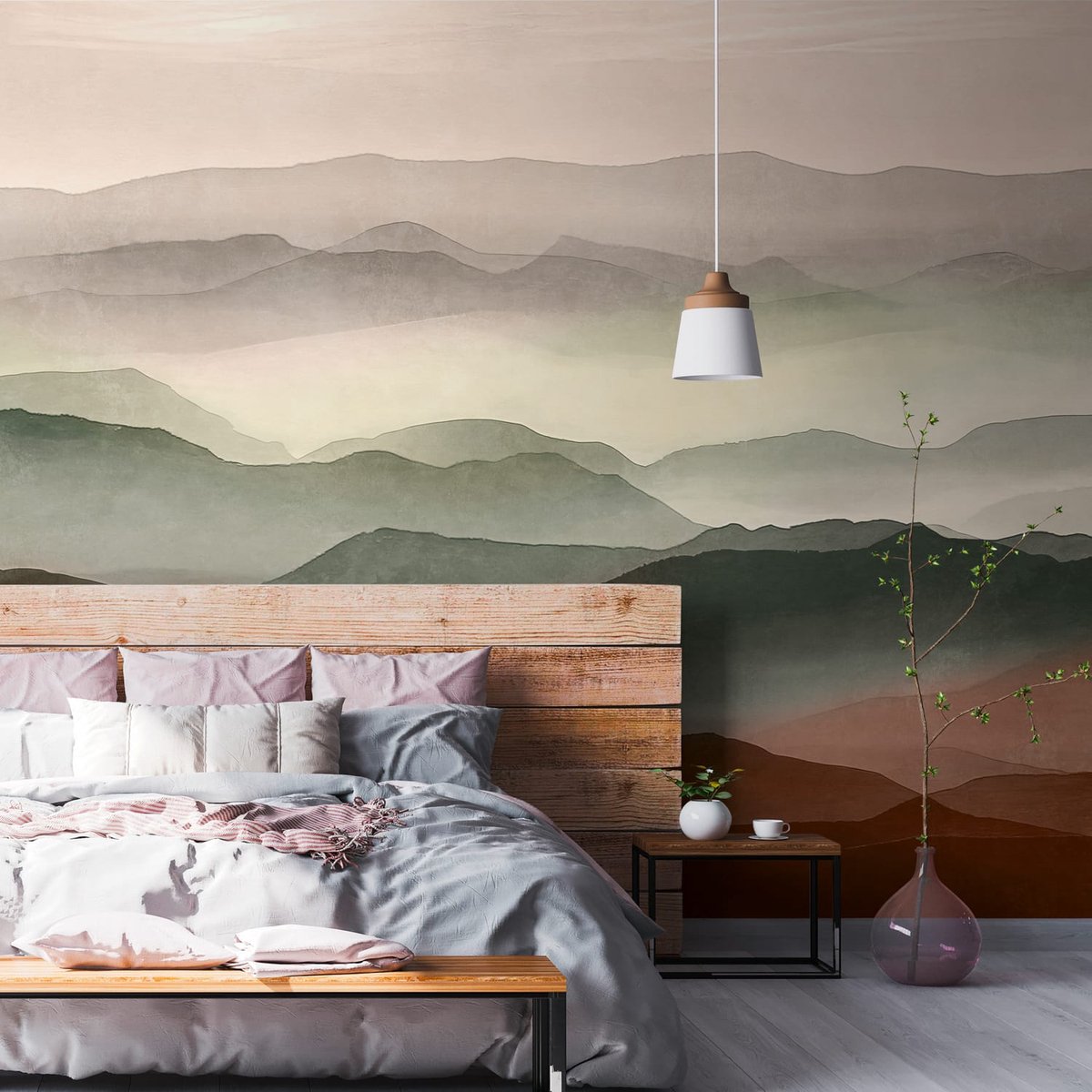 Fotobehang Profhome 398971-GU vliesbehang hardvinyl warmdruk in reliëf glad met grafisch patroon mat rood groen violet beige 3,71 m x 2,8 m