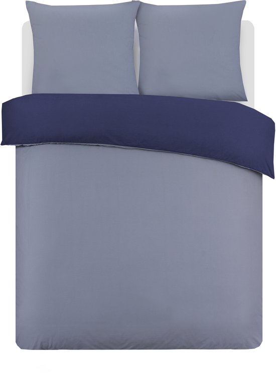 VISION Bicolor - Tweezijdig omkeerbaar Dekbedovertrekset - 100% katoen: zacht en soepel - Tweepersoons - Dekbedovertrek 155 x 220 cm met 2 bijhorende slopen 80 x 80cm - Grijs / Blauw - Oekotex gecertificeerd van VISION — afbeelding 2