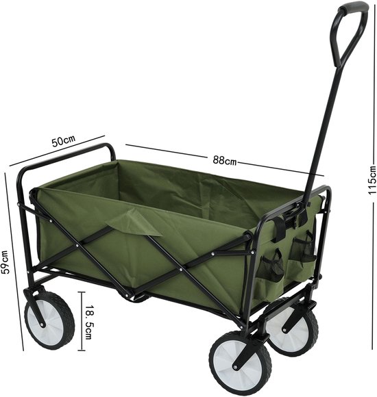 Opvouwbare Groene Transportwagen TYRS 145L - Robuust & Zelfmontage Geschikt 110kg Belastbaar - Ideaal voor Reizen en Outdooractiviteiten - Duurzaam Metaal en Oxfordstof - Compact & Handig Design van TYRS — afbeelding 2