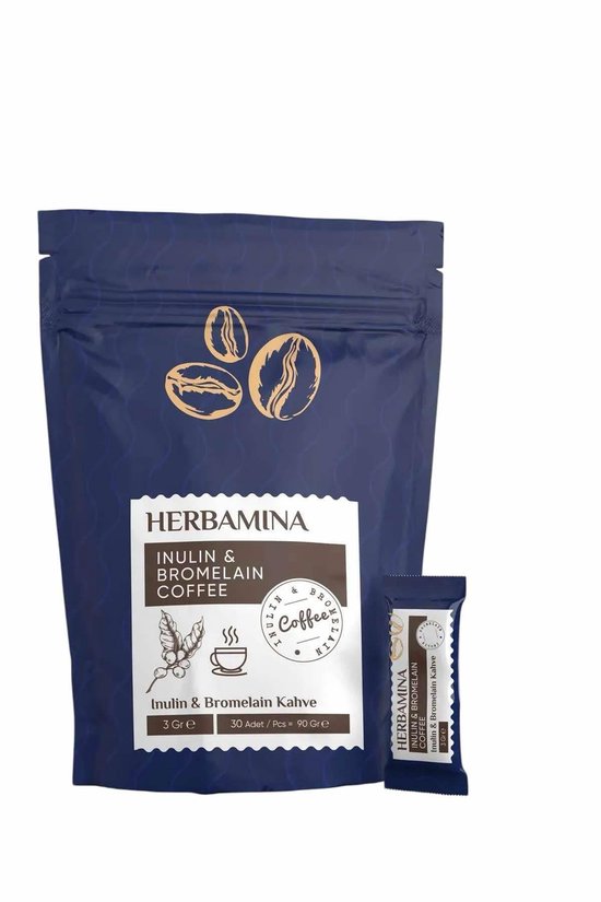 Café Herbamina à l'inuline et à la bromélaïne – Café sain sans sucre – Énergie et Digestion – 30 capsules