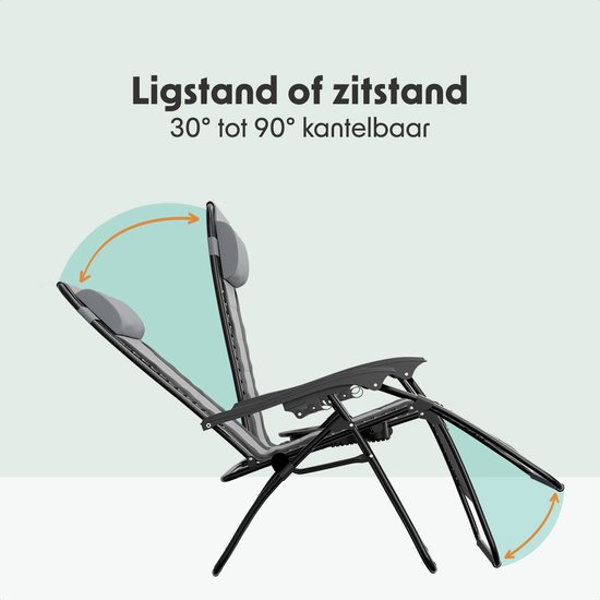 LifeGoods Ligstoelen Comfort - Opvouwbaar - 30°-90° Verstelbaar - Beker en Telefoonhouder - Tuinstoelen - Zwart/Grijs van LifeGoods — afbeelding 4