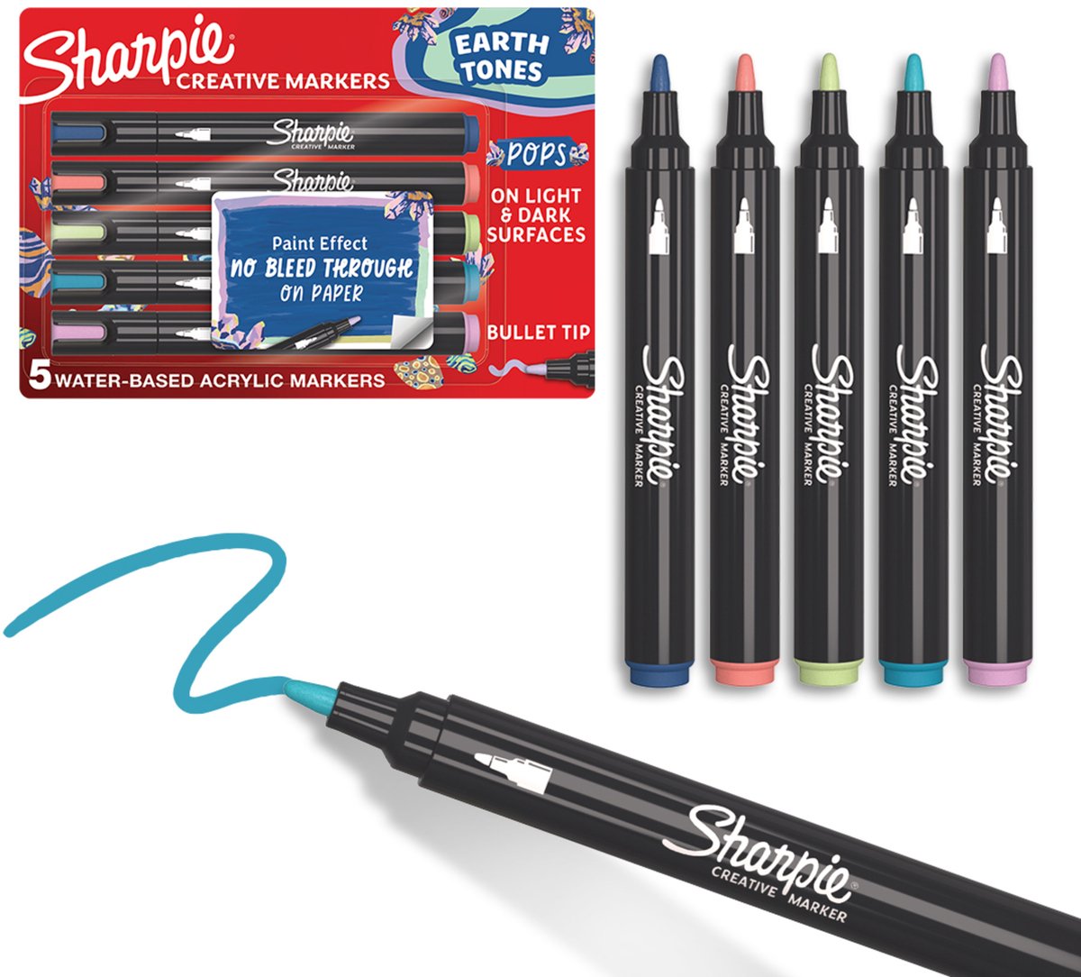 Sharpie Creative Marker Acrylverfmarkers | Ronde punt | Verfmarkers op waterbasis | Inkt loopt niet door en geschikt voor de meeste oppervlakken | Wit | 6 stuks