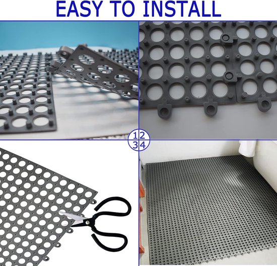 4 stuks - Drainagetegels - Douchemat - Badmat - antislipmat - PVC vloeren - Puzzelmatten - 30*30 cm - antislip - voor oor Buiten & Badkamer - PVC - grijs