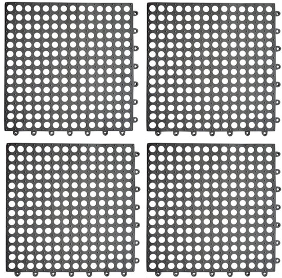 4 stuks - Drainagetegels - Douchemat - Badmat - antislipmat - PVC vloeren - Puzzelmatten - 30*30 cm - antislip - voor oor Buiten & Badkamer - PVC - grijs