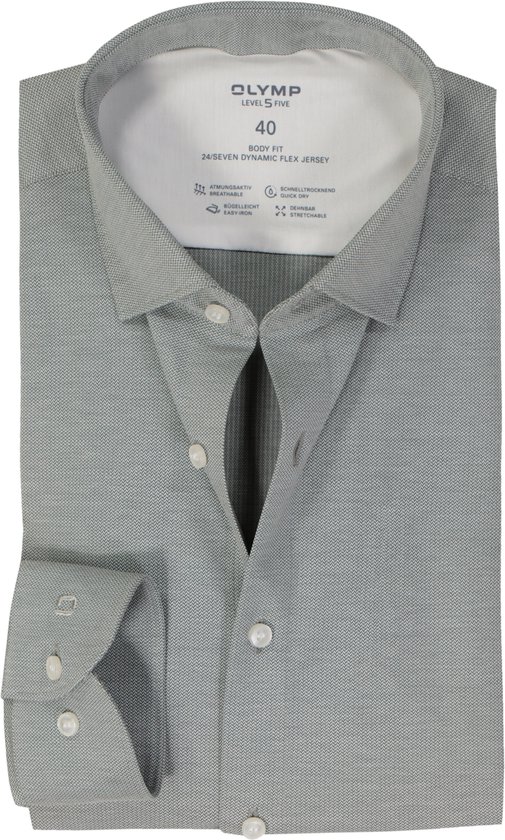 Foto: Olymp 24 7 level 5 body fit overhemd structuur grijsgroen strijkvriendelijk boordmaat 43